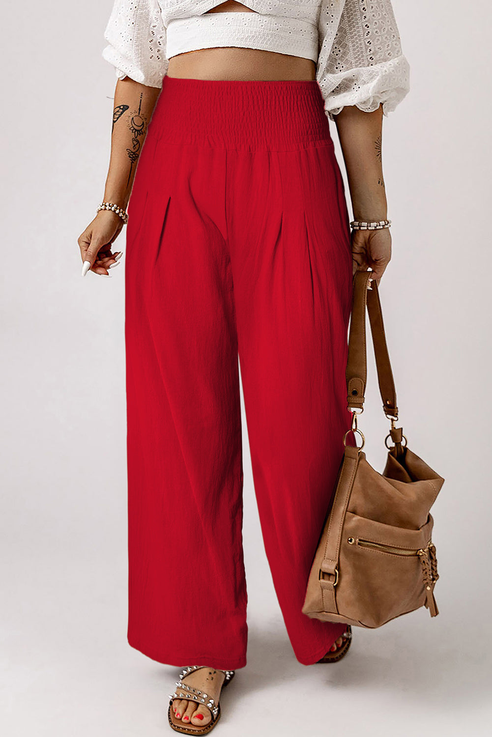 Khaki High Waist Wide Leg Pants