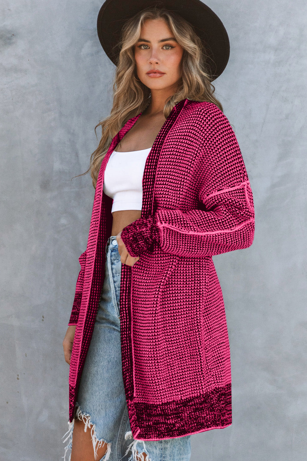 Small Print Knitted Open Front Cardigan