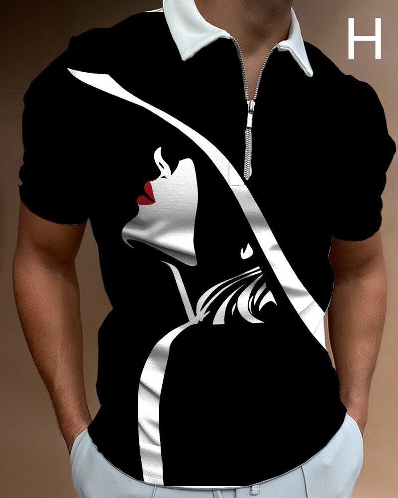 Men Face Art Short Sleeve Casual Polo Shirts