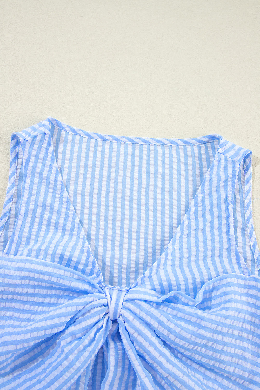 Sky Blue Stripe Crop Tank and Shorts Set