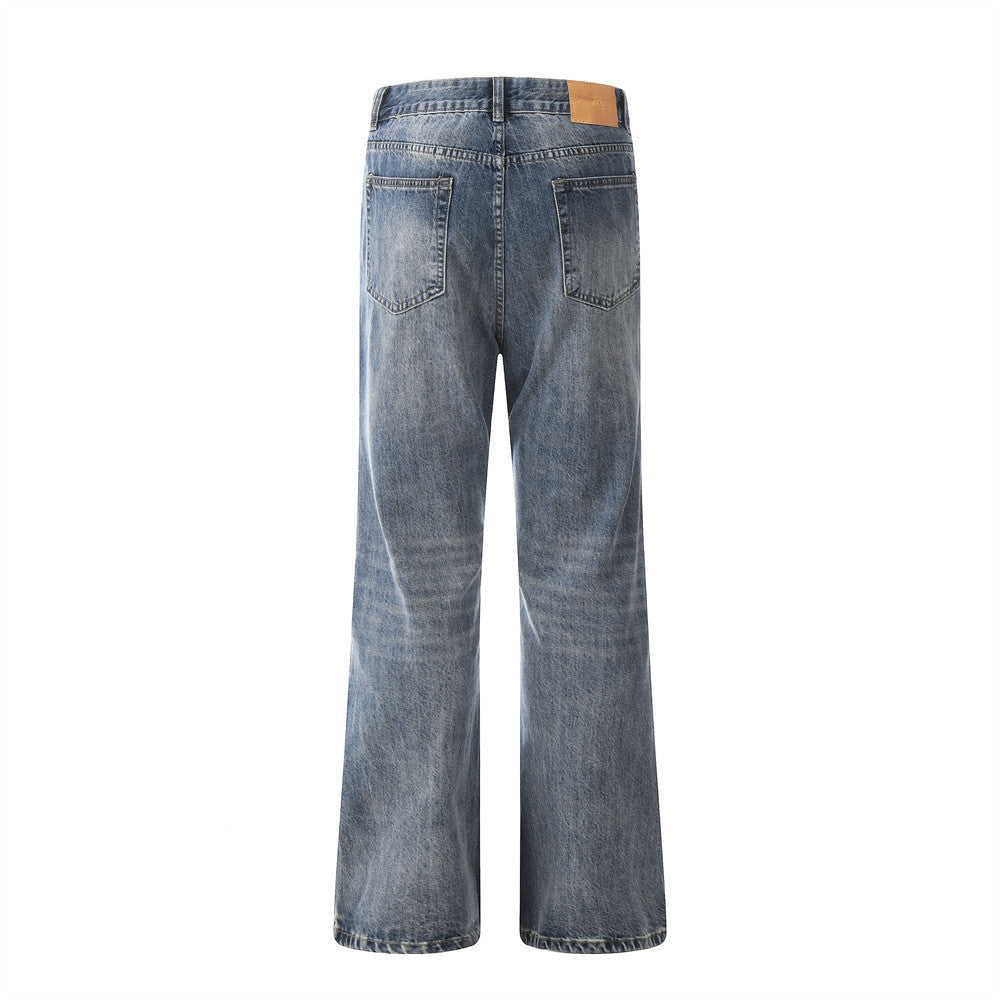 Men Retro Washed Worn Jeans