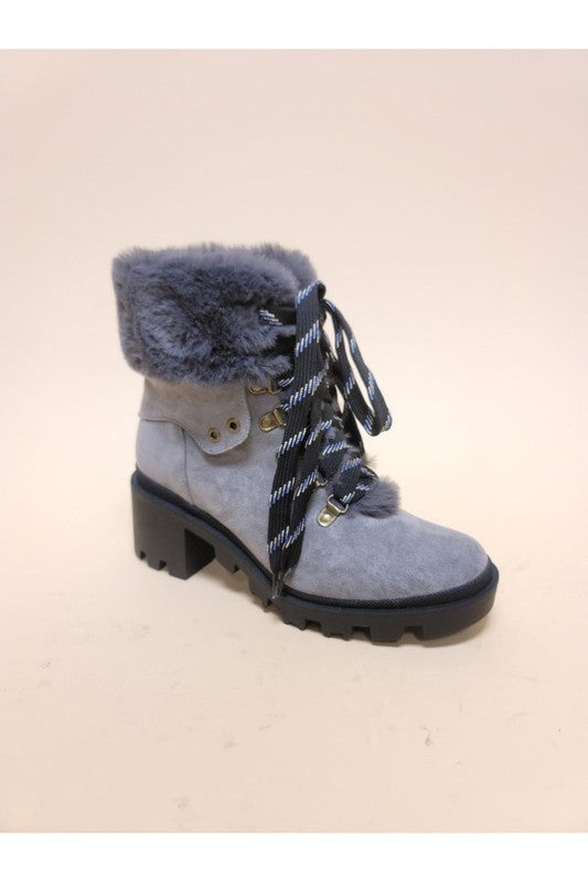 Suede & Fur Combat Booties