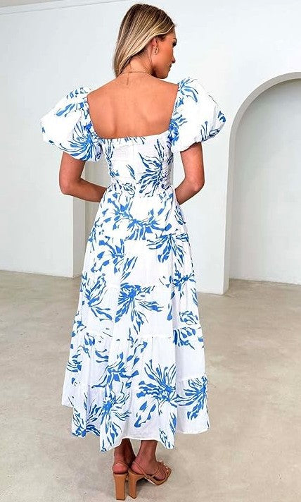 Puff Sleeve Floral Maxi Dress