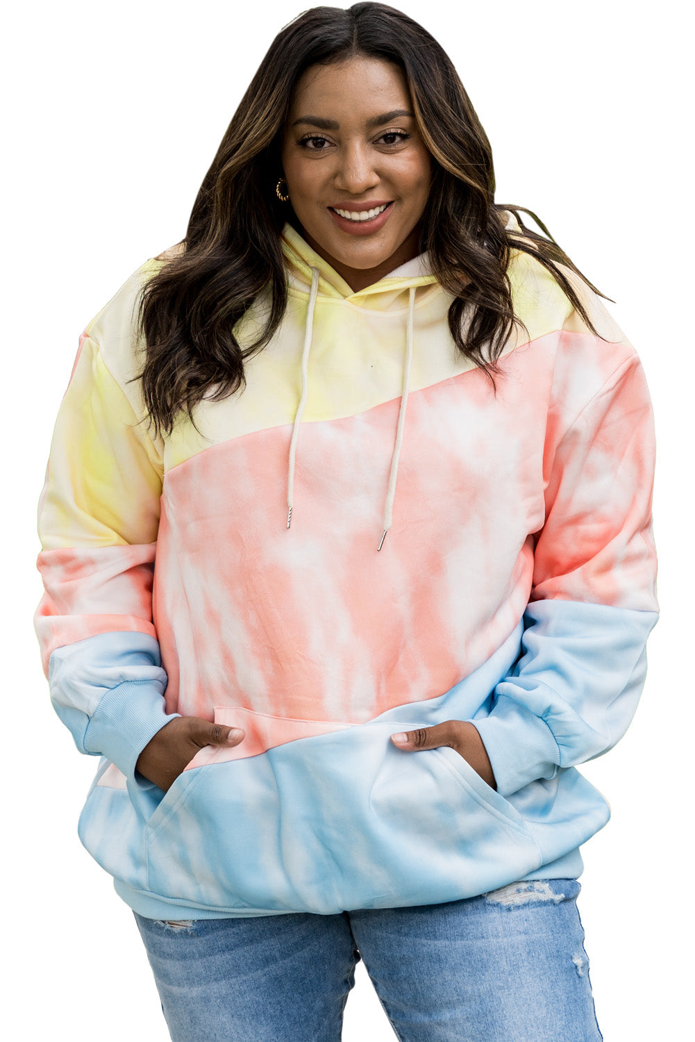 Multi Blue Kangaroo Pocket Plus Size Hoodie