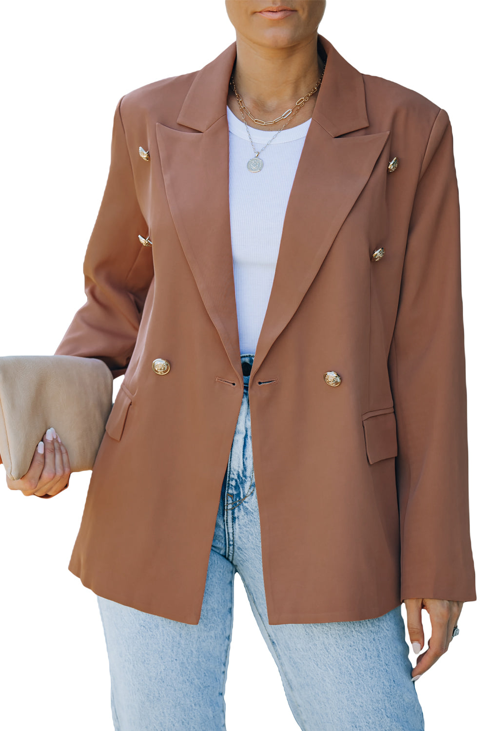 Double Breasted Casual Brown Blazer for Women