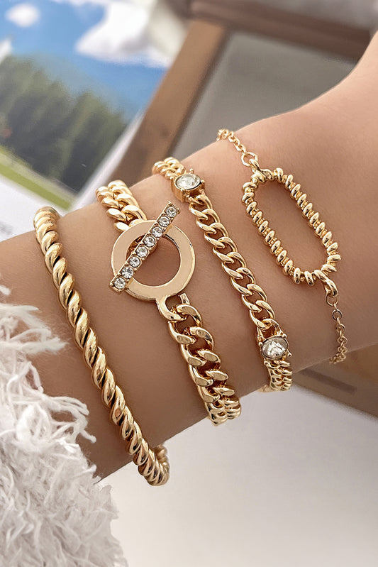 Gold Rhinestone Twist Adjustable Chain Bracelets