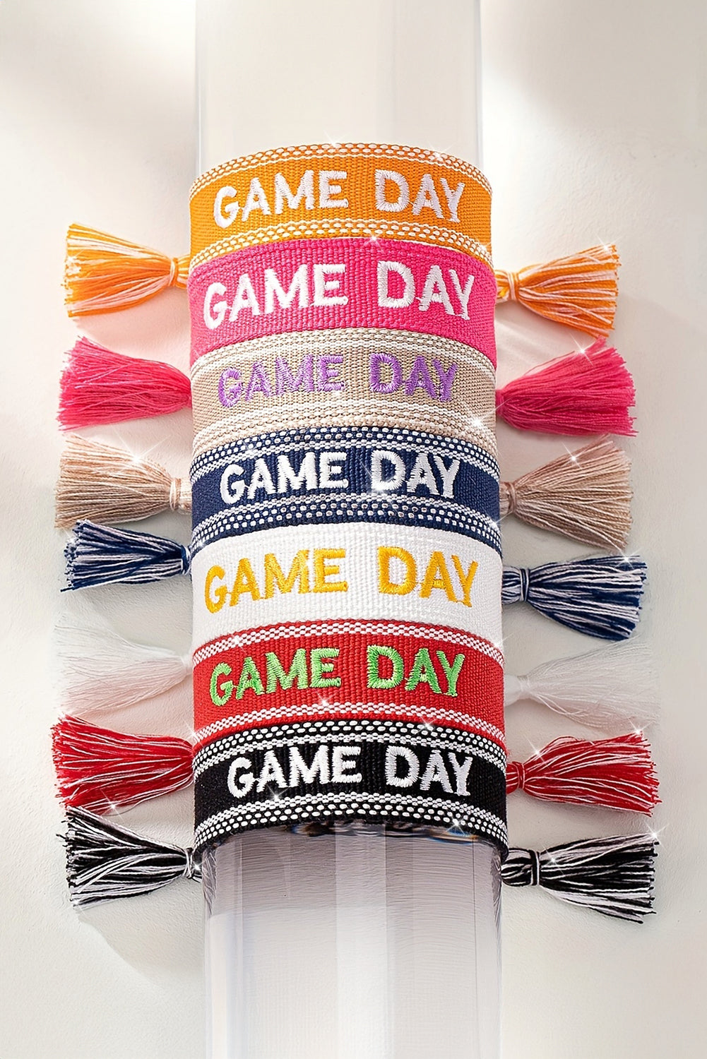 Navy Blue GAME DAY Embroidered Woven Tassel Decor Bracelet