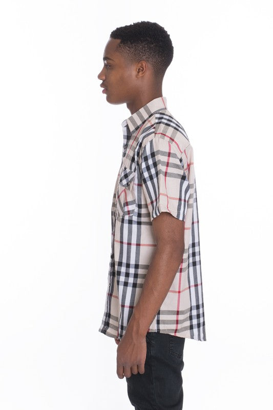 Men's Casual Short Sleeve Checker Shirts( Up to 3X)