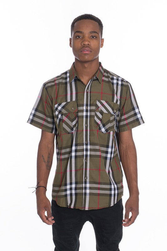 Men's Casual Short Sleeve Checker Shirts( Up to 3X)