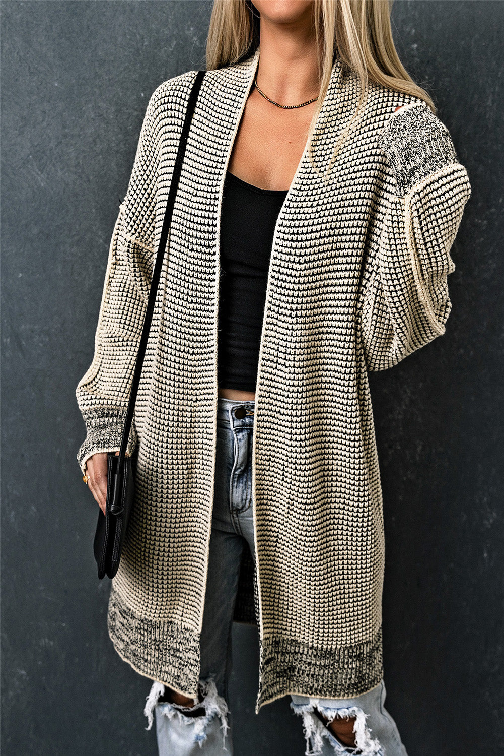 Small Print Knitted Open Front Cardigan