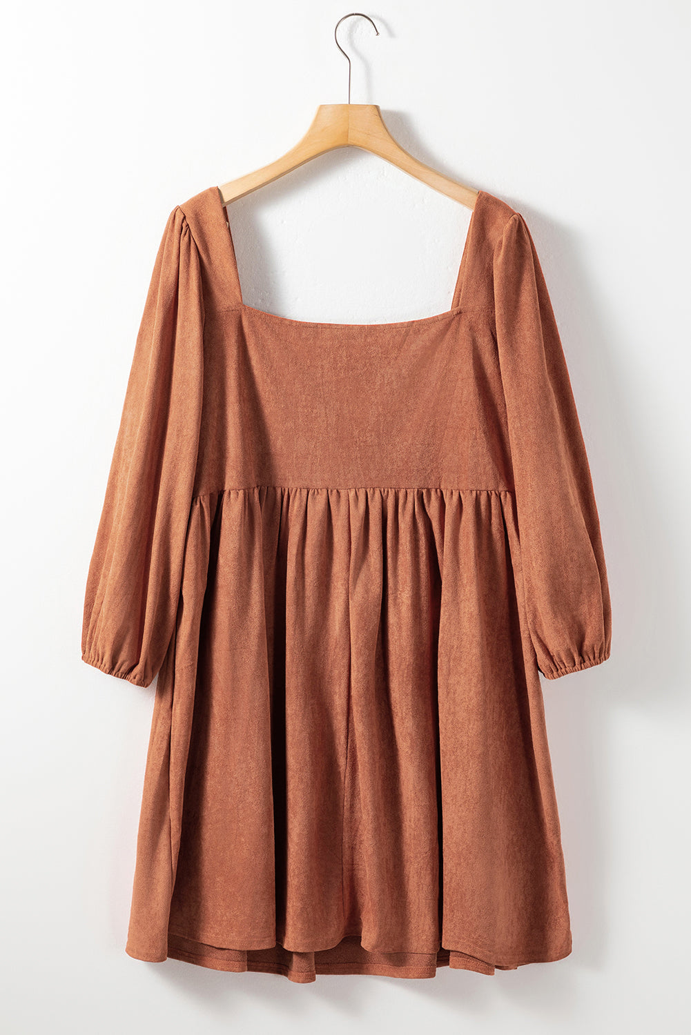 Chestnut Plus Size Suede Balloon Sleeve Dress