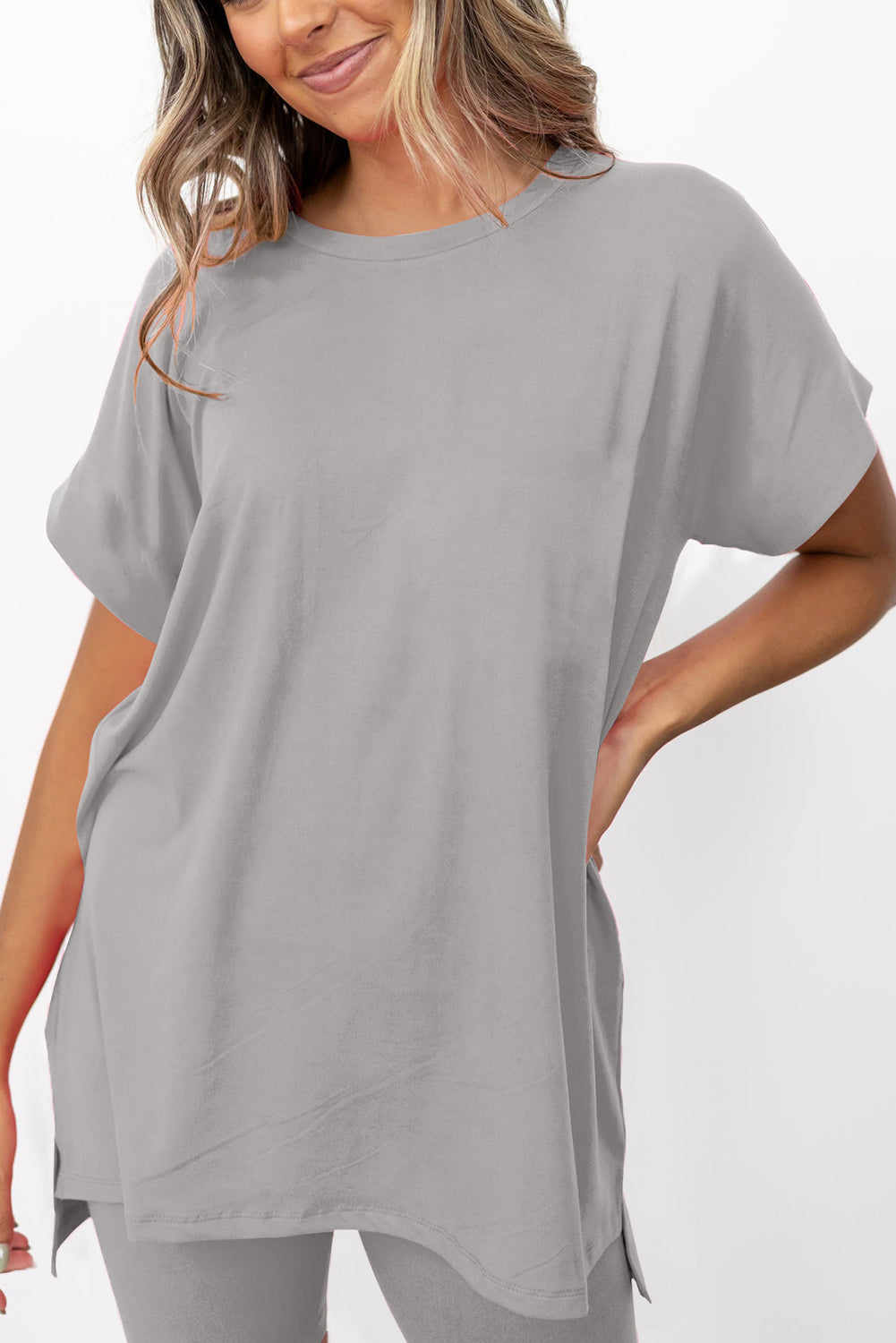 Gray Loose Tunic Tee and Shorts Set