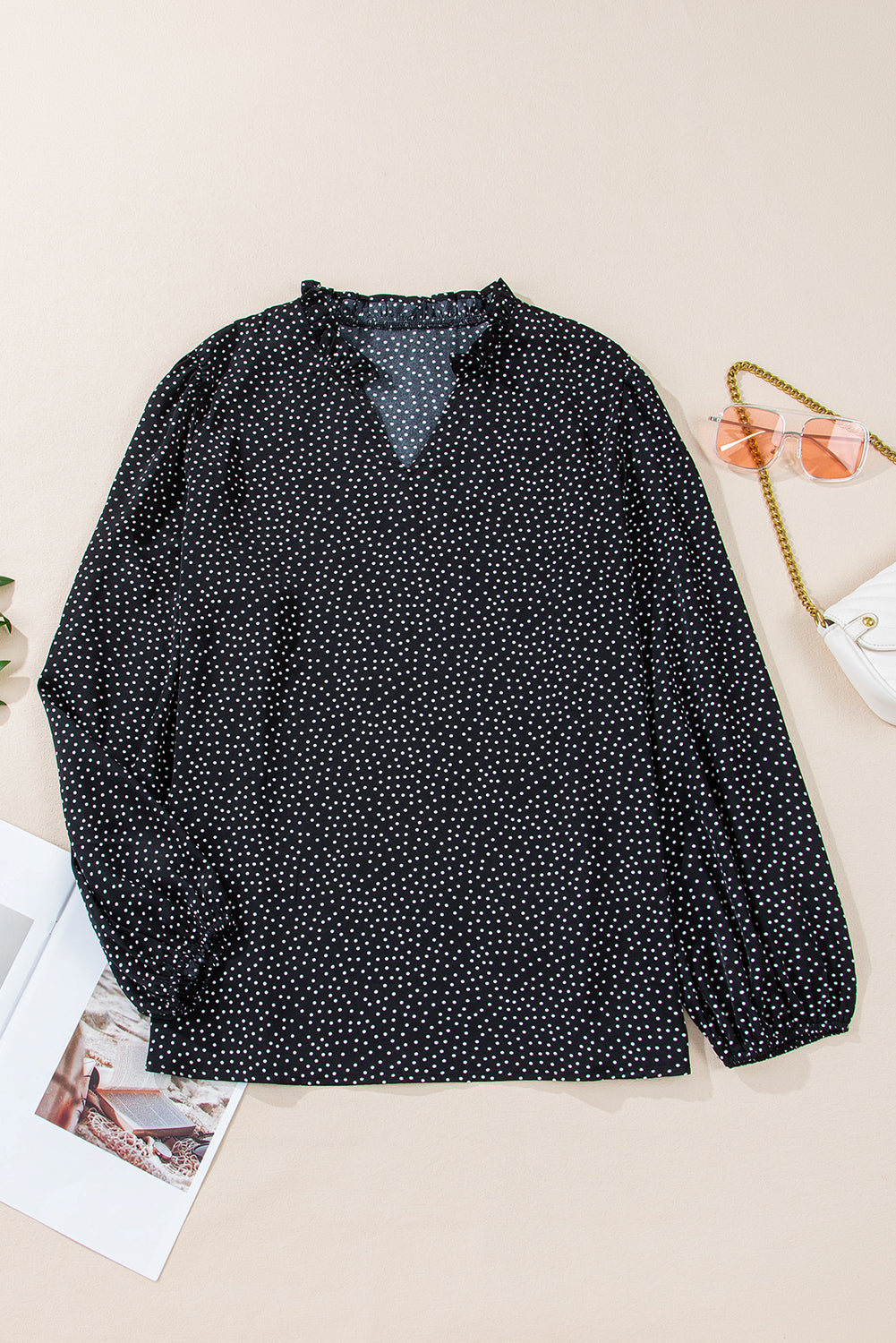 Black Plus Size Leopard Print V Neck Blouse