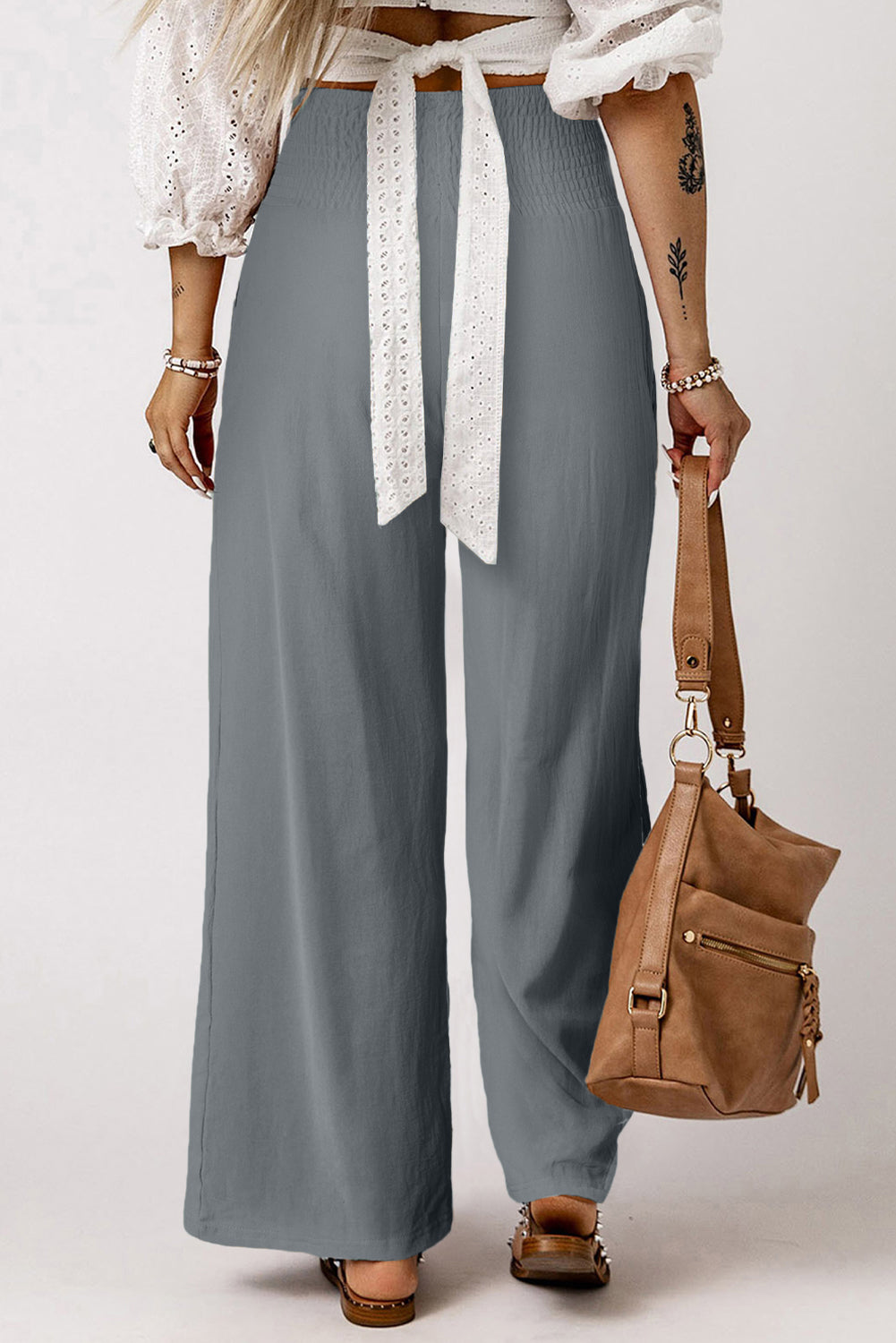 Khaki High Waist Wide Leg Pants