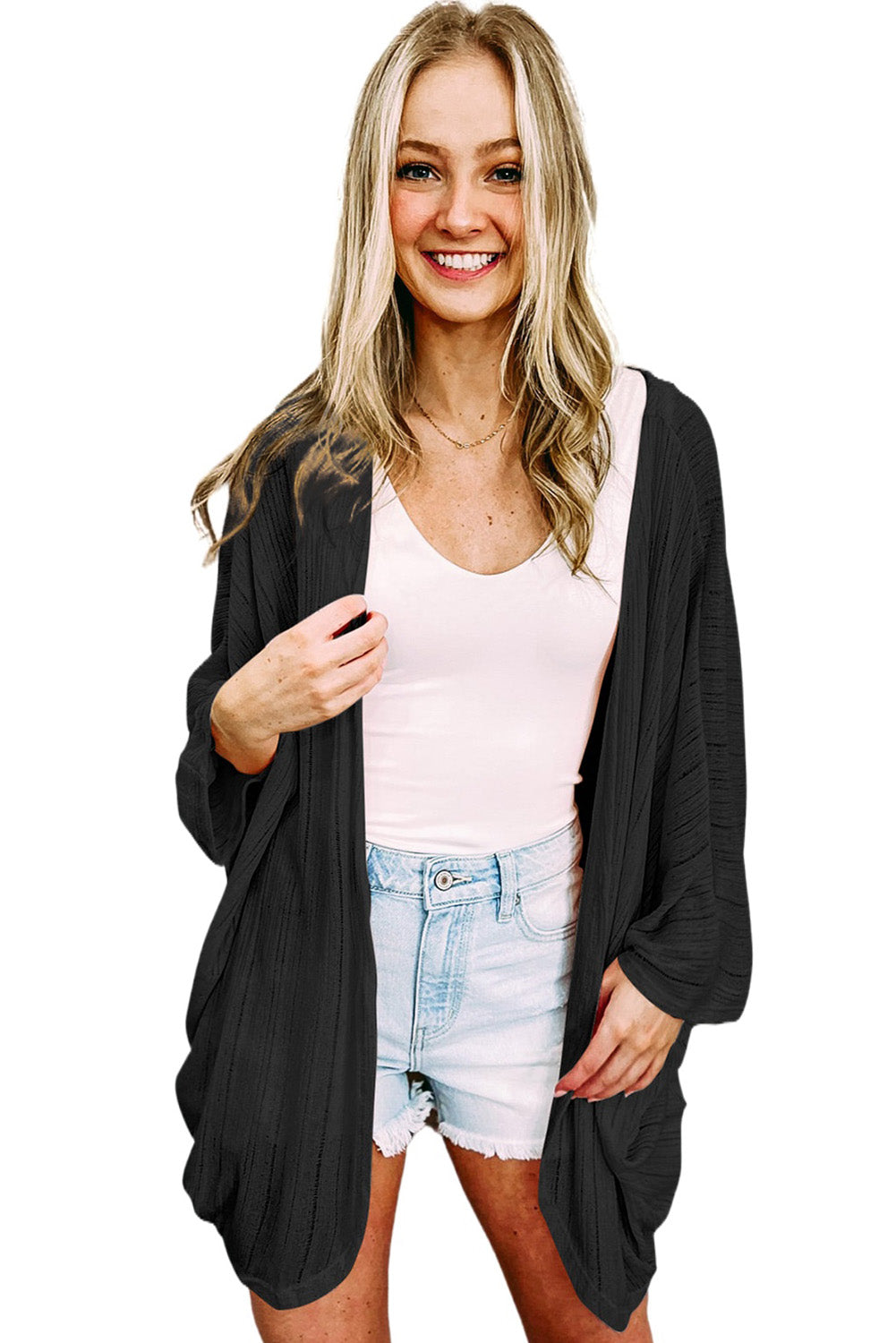 Black Sheer Lightweight Long Sleeve Cardigan (ONE SIZE)