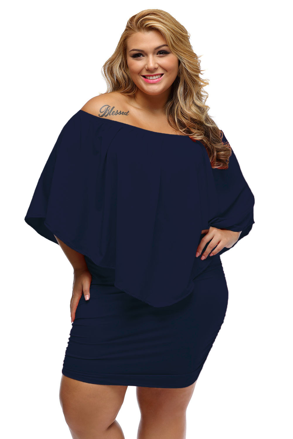 Plus Size Layered Pink Poncho Mini Dress