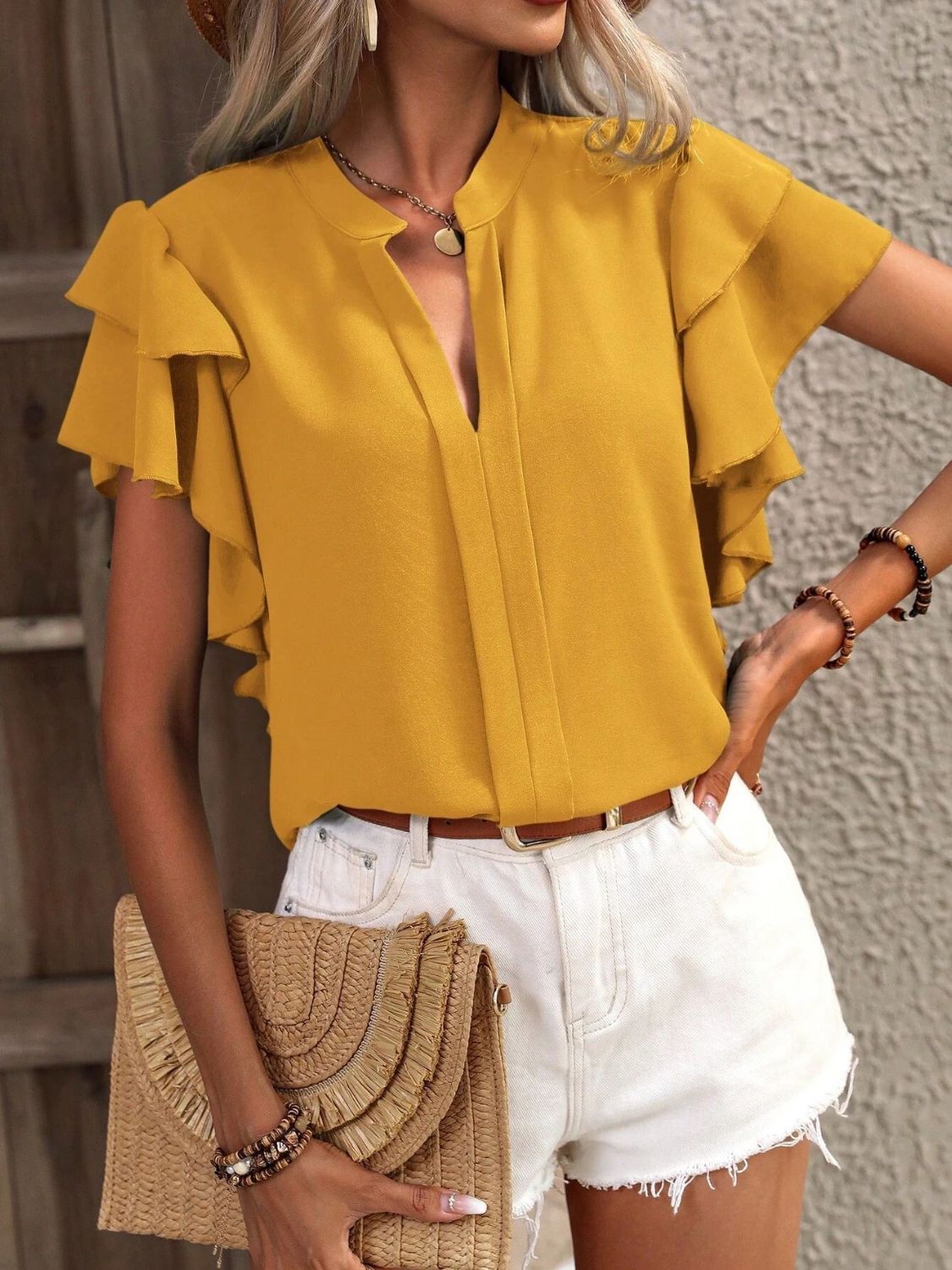 Ruffled Short Sleeve Blouse