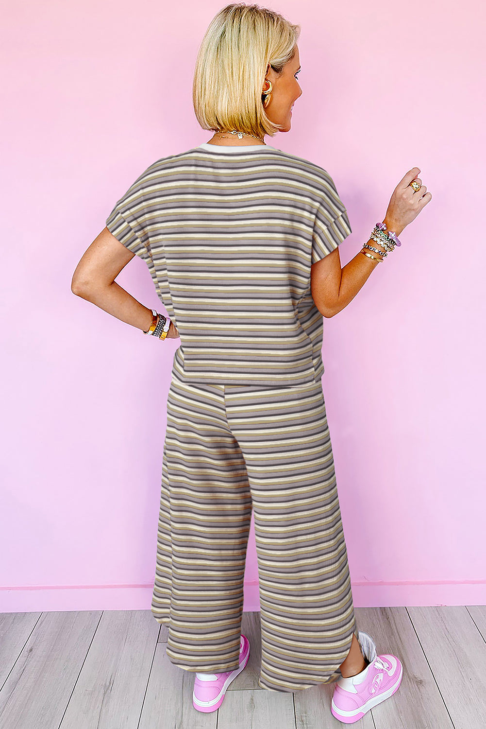 Striped Tassel Tee & Wide Leg Pants Set