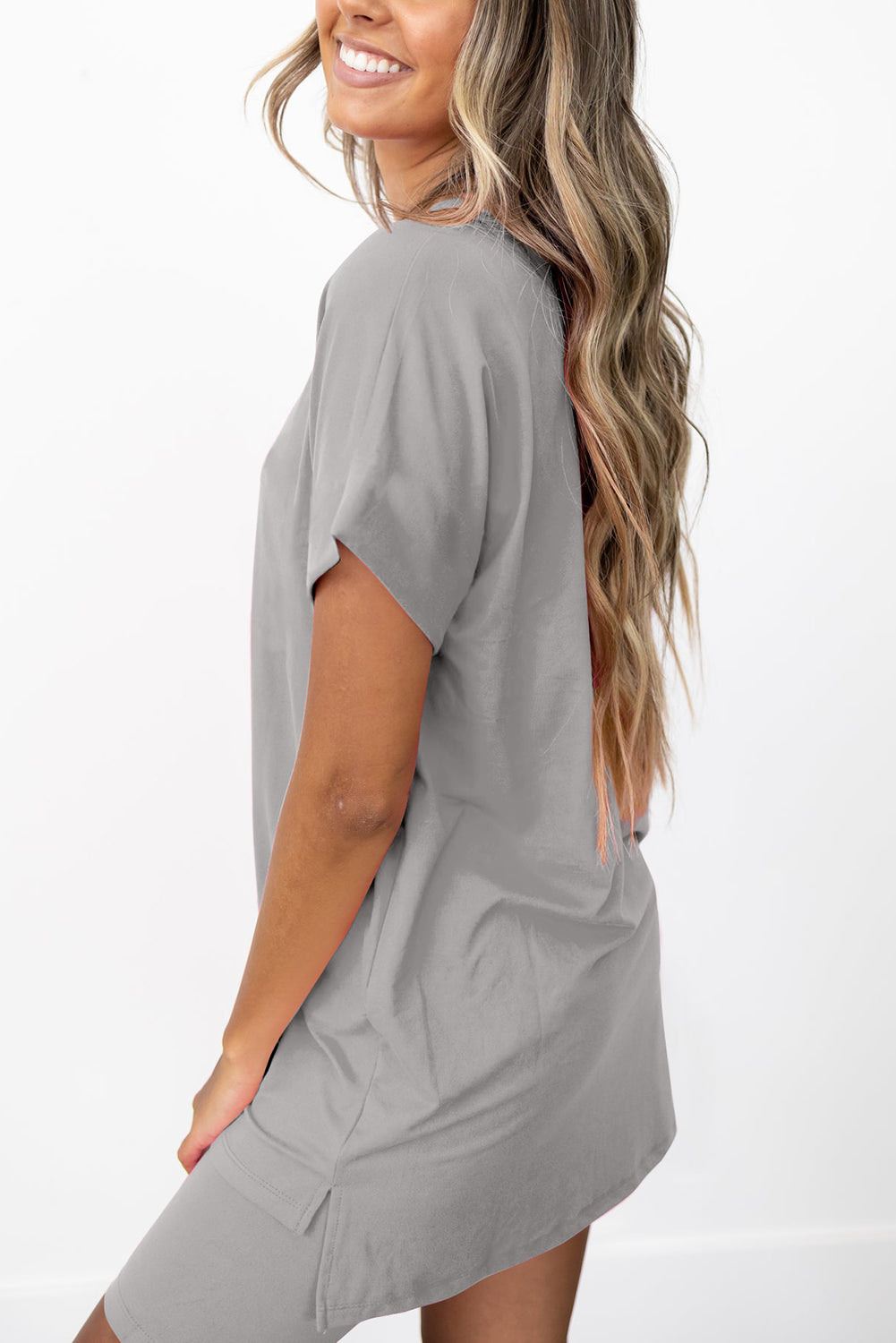 Gray Loose Tunic Tee and Shorts Set