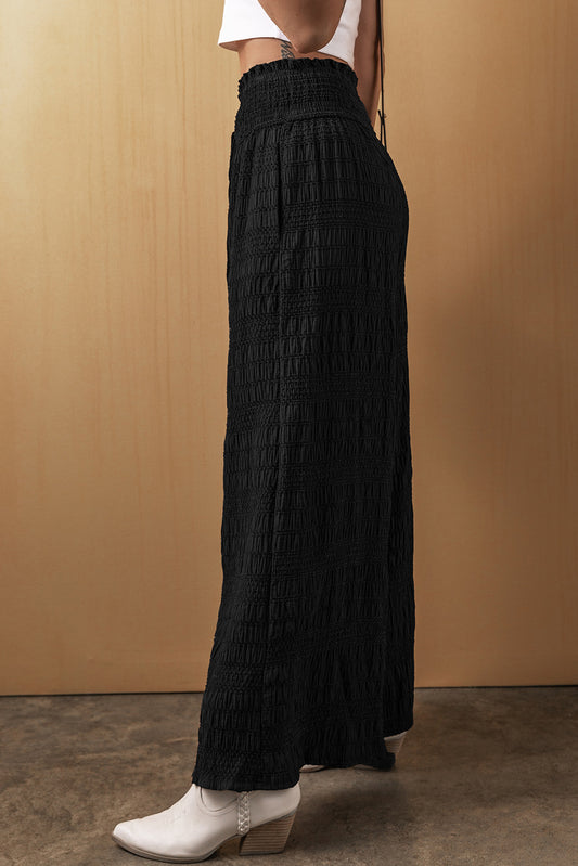 Black Textured Wide Waist Loose Pants