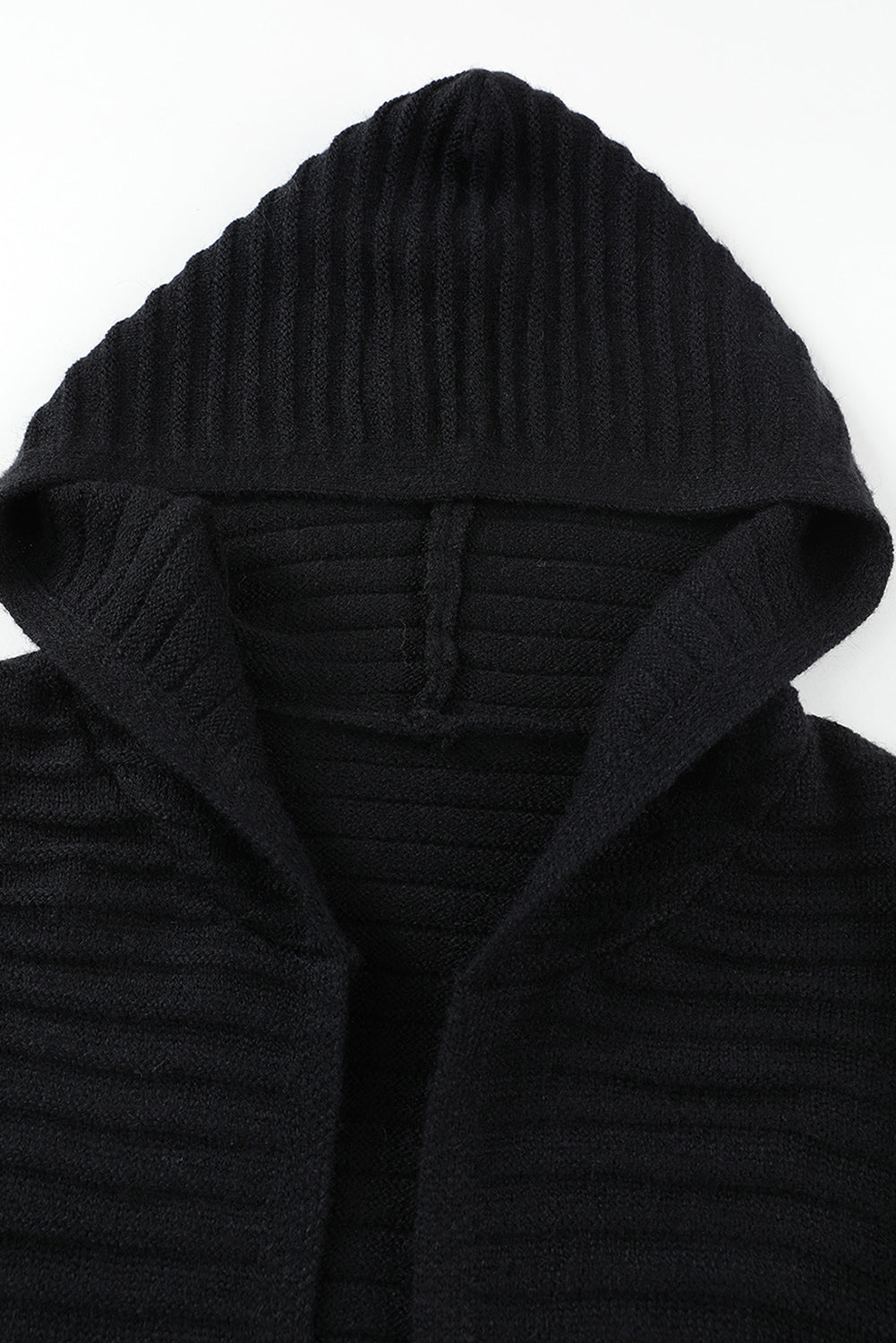 Black Rib Knitted Hooded Cardigan