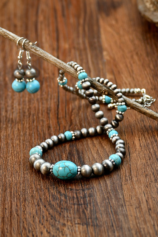 Silvery Turquoise Beaded Necklace and Earring Set