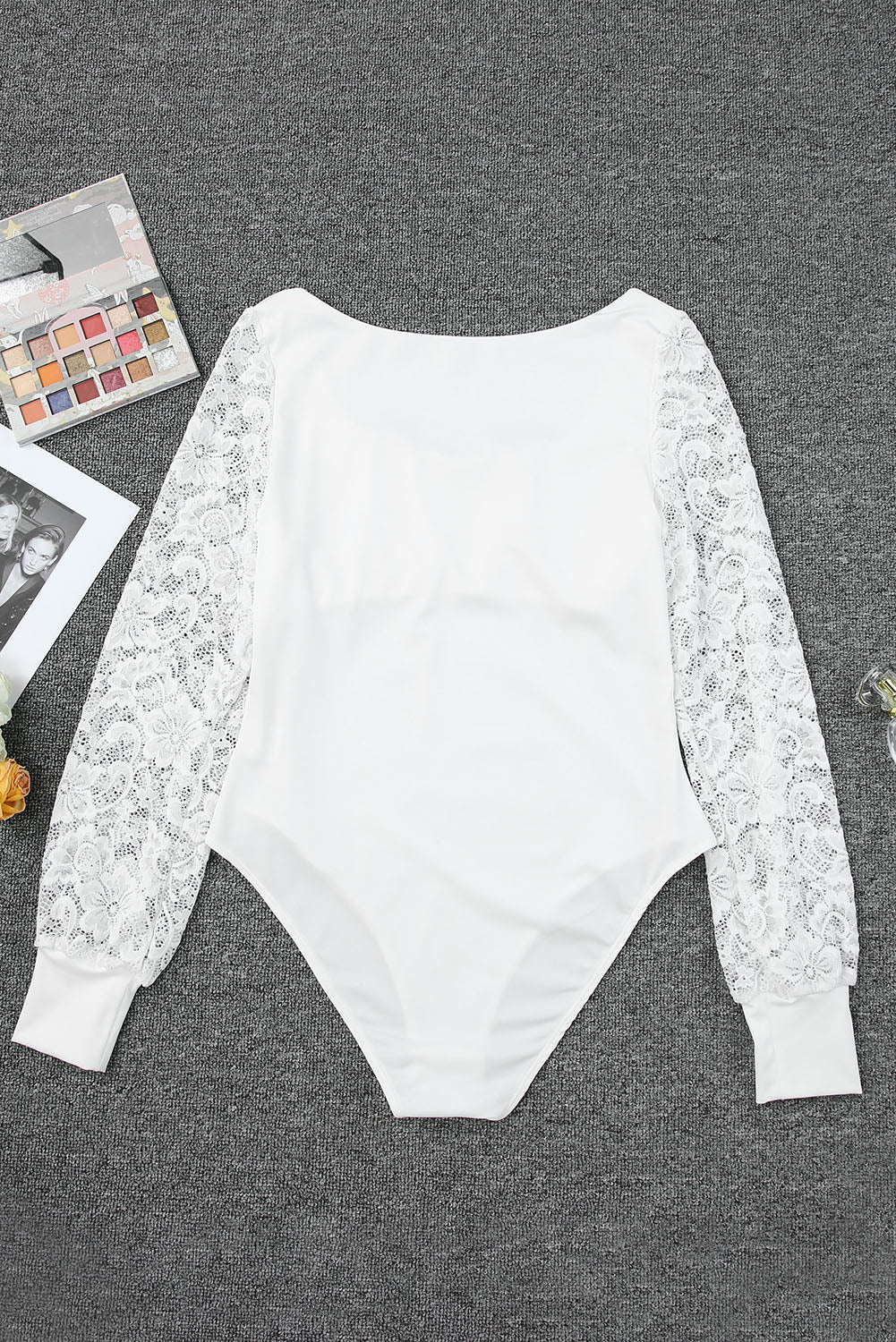 Sexy White Bodysuit With Lace Sleeves