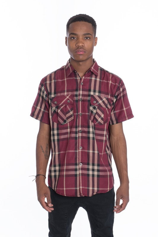 Men's Casual Short Sleeve Checker Shirts ( Up to 3X)