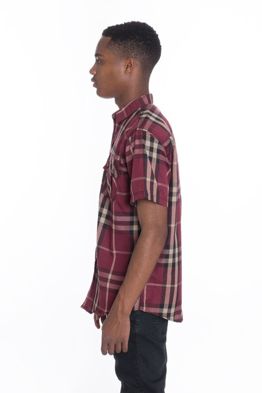 Men's Casual Short Sleeve Checker Shirts ( Up to 3X)