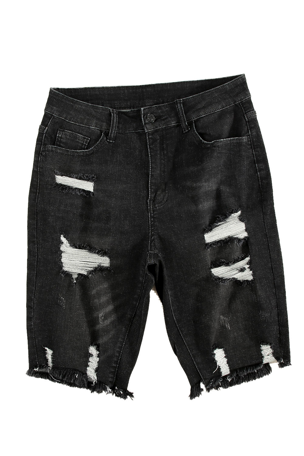 Black Ripped Tassel Bermuda Denim Shorts