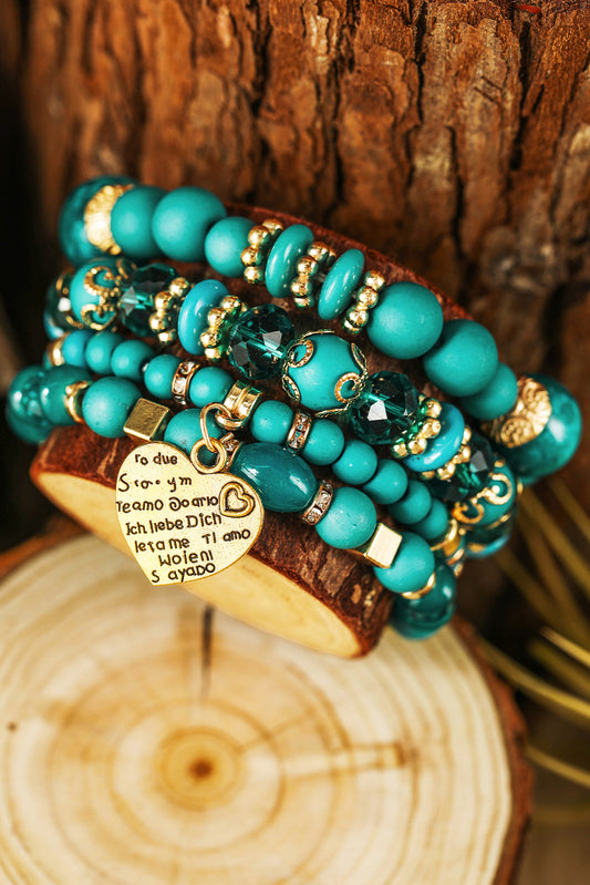 Turquoise Heart Shape Pendant Beaded Bracelet Set