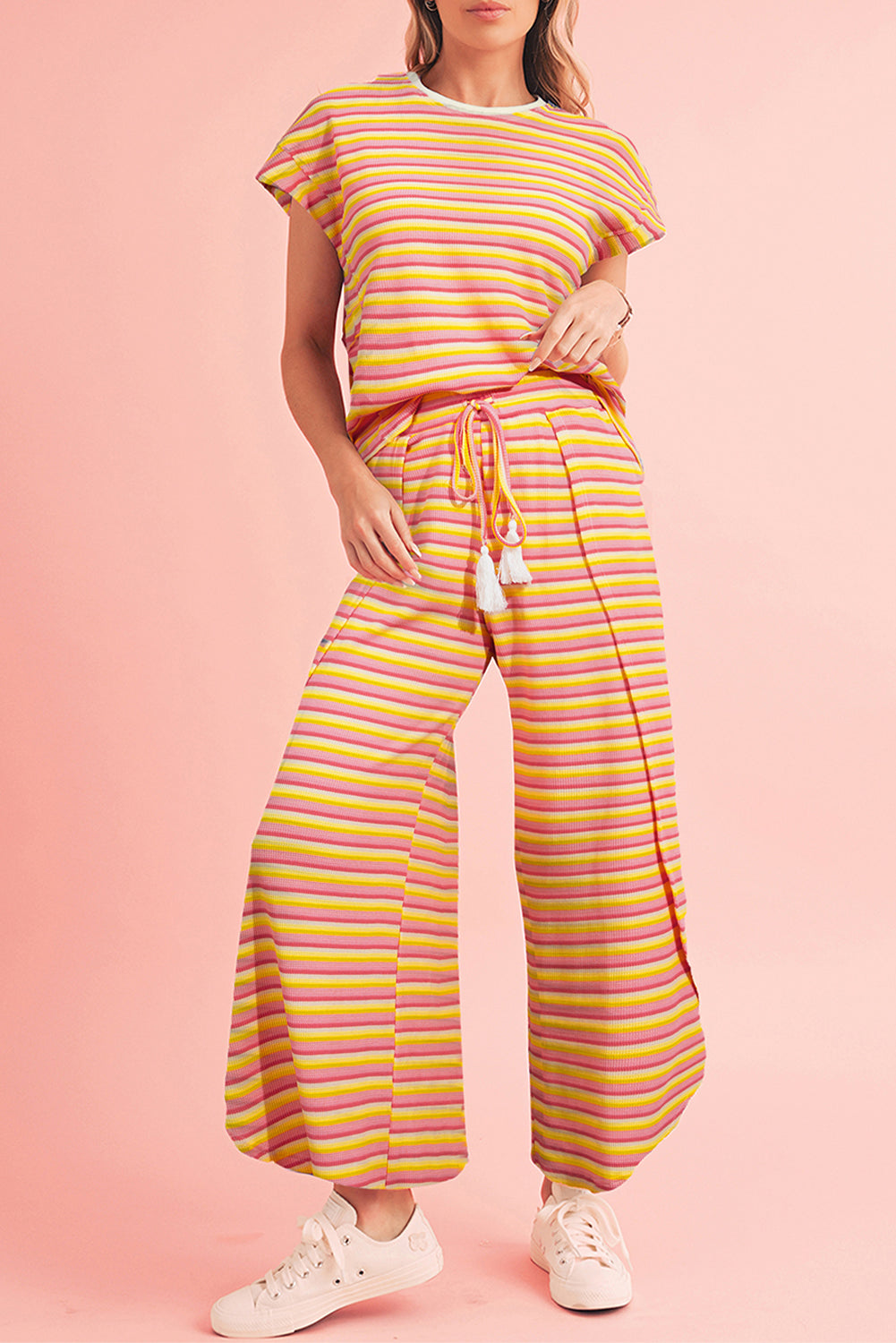 Striped Tassel Tee & Wide Leg Pants Set