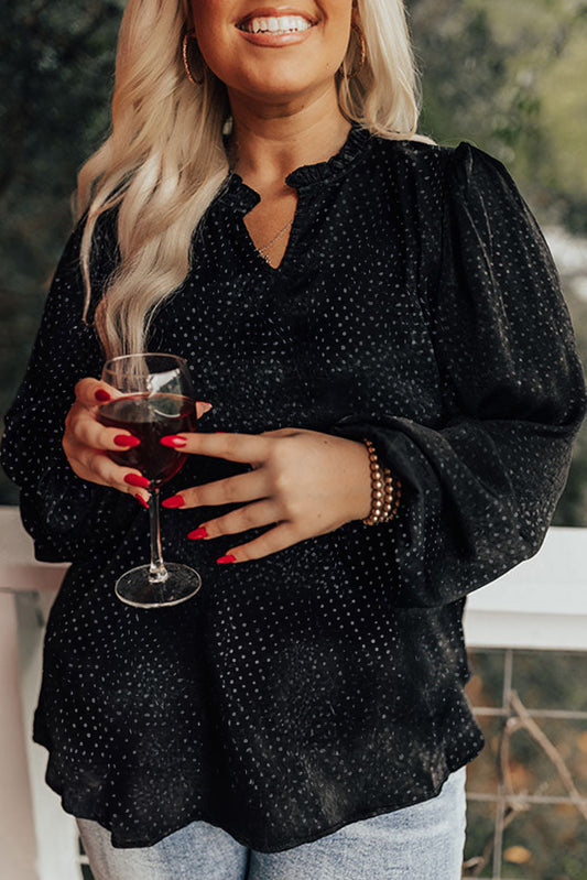 Black Plus Size Leopard Print V Neck Blouse