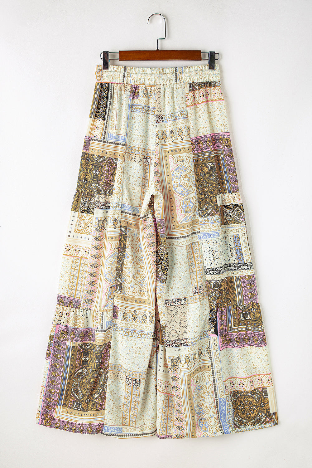 Multicolor Boho Style Drawstring Wide Leg Pants