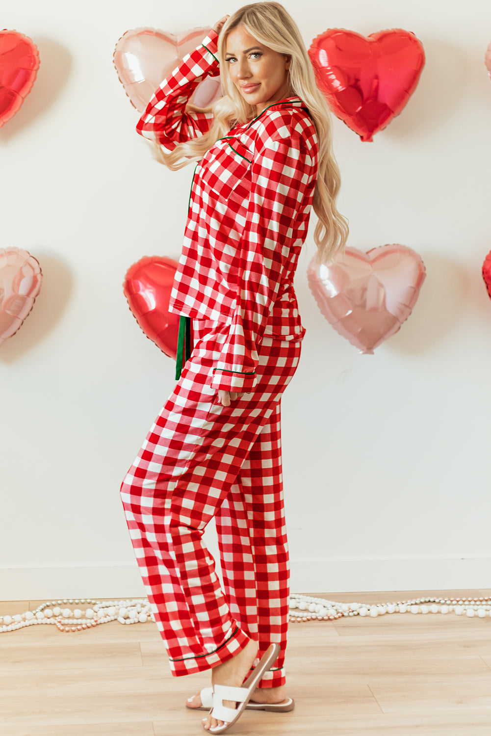 Light Green Christmas Plaid Print Shirt and Pants Pajama Set