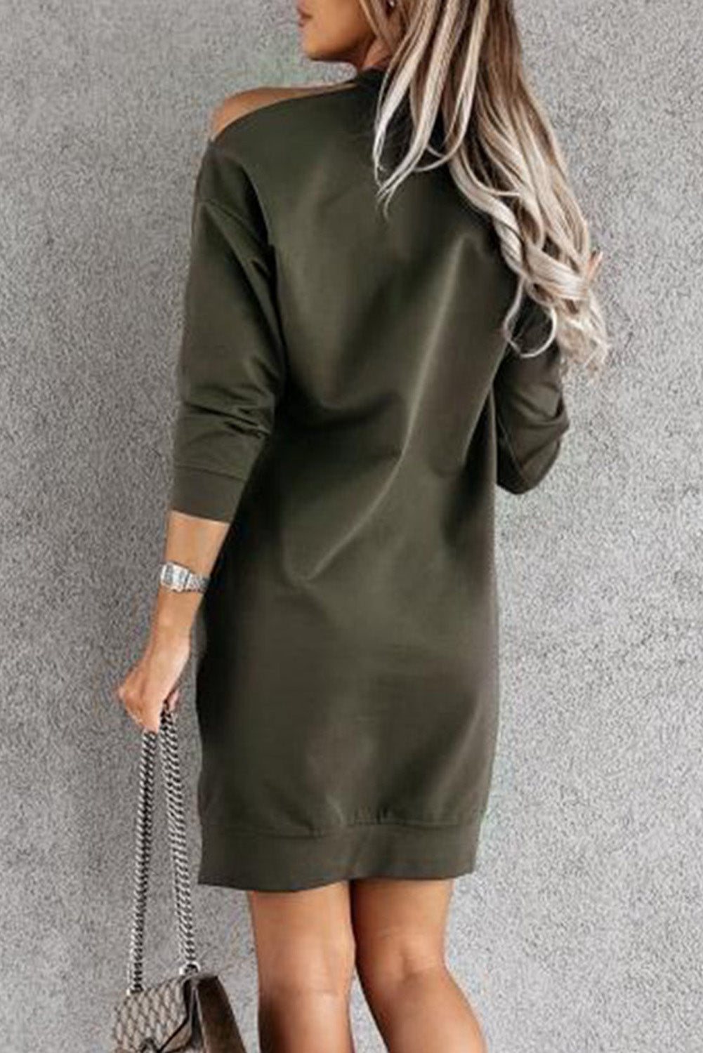 Khaki Off Shoulder T-shirt Dress with Slits