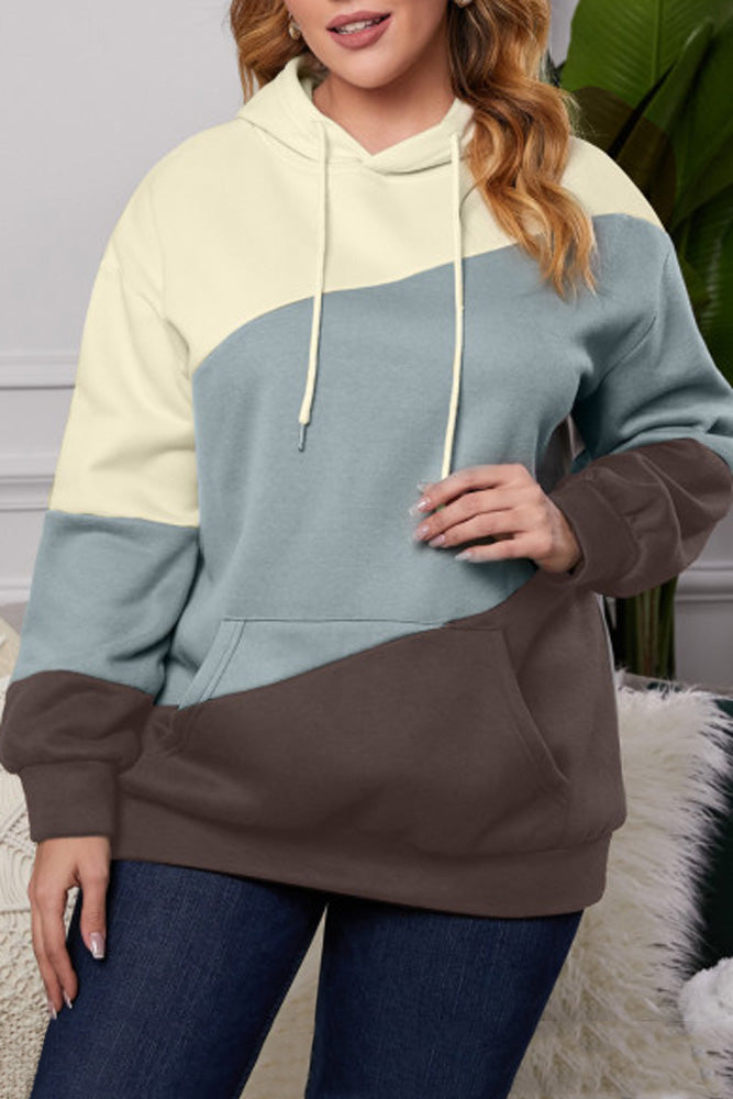 Multi Blue Kangaroo Pocket Plus Size Hoodie