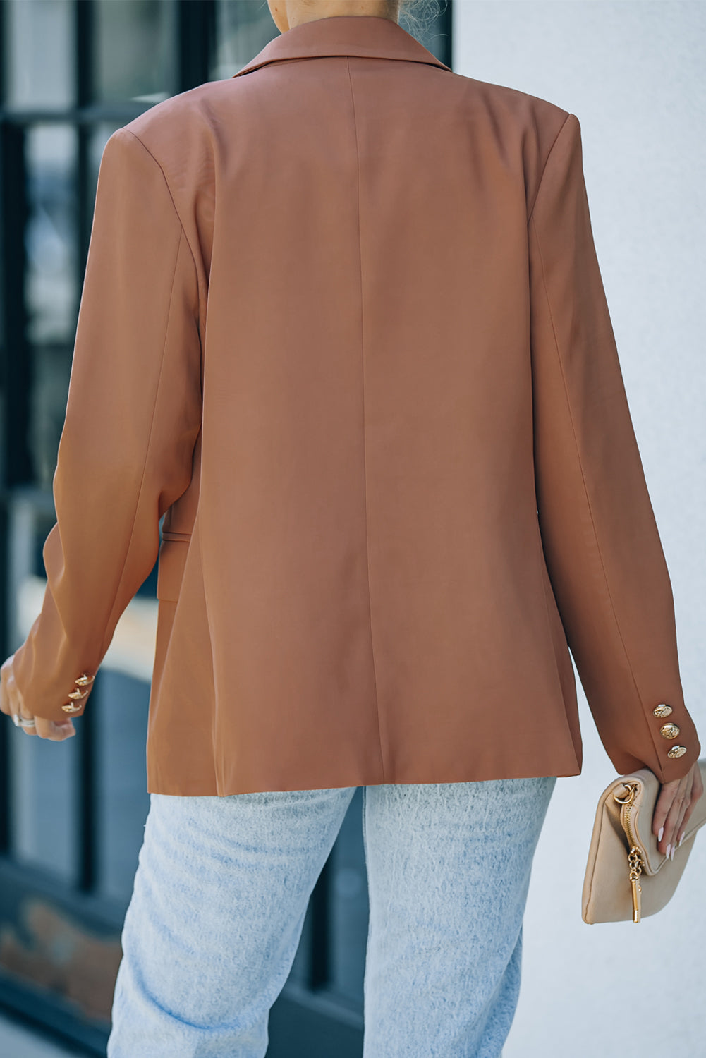 Double Breasted Casual Brown Blazer for Women