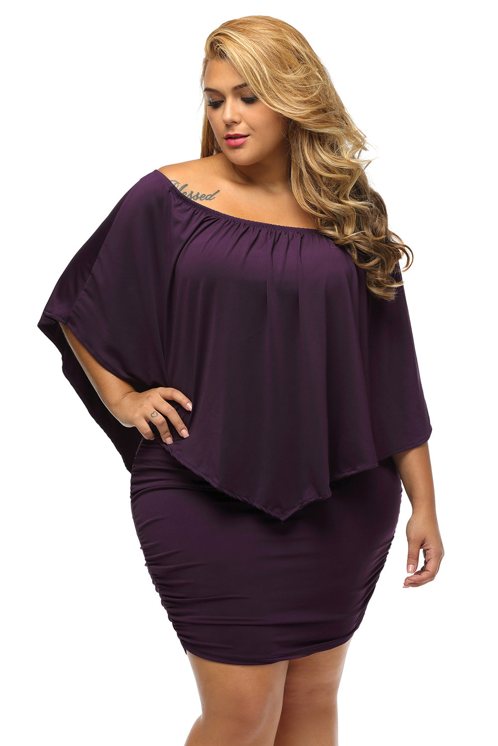 Plus Size Layered Pink Poncho Mini Dress