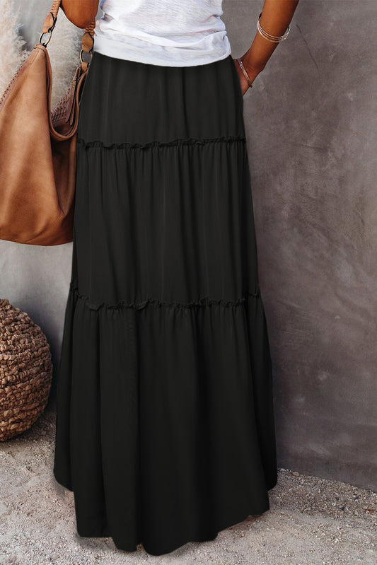 Black Frill Tiered  Maxi Skirt