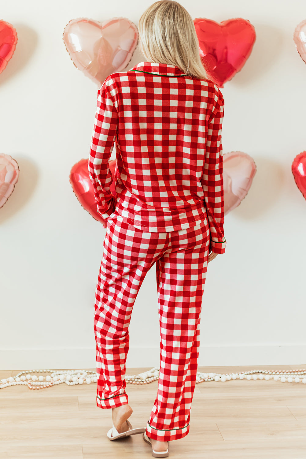 Light Green Christmas Plaid Print Shirt and Pants Pajama Set