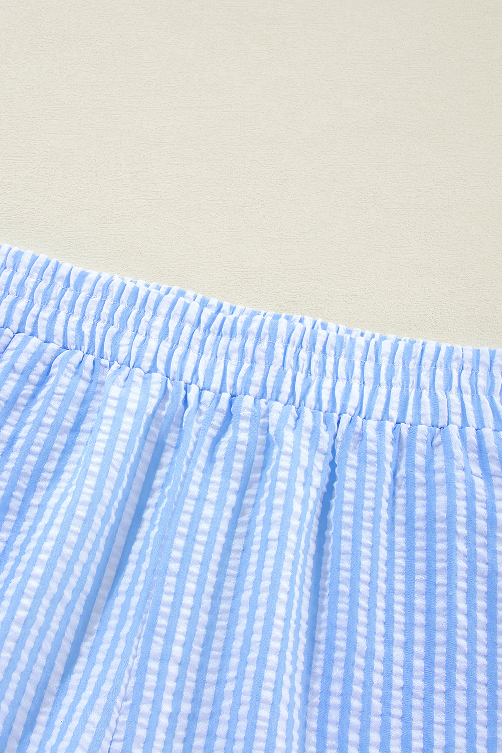 Sky Blue Stripe Crop Tank and Shorts Set