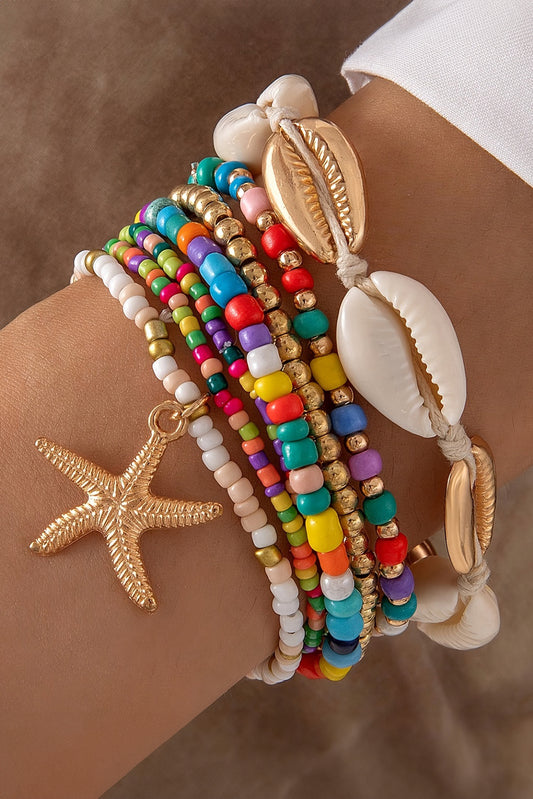 Colorful 7pcs Starfish Seashell Beaded Bracelet Set