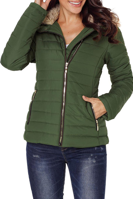 Camel Faux Fur Quilted Jacket (plus Size Available)