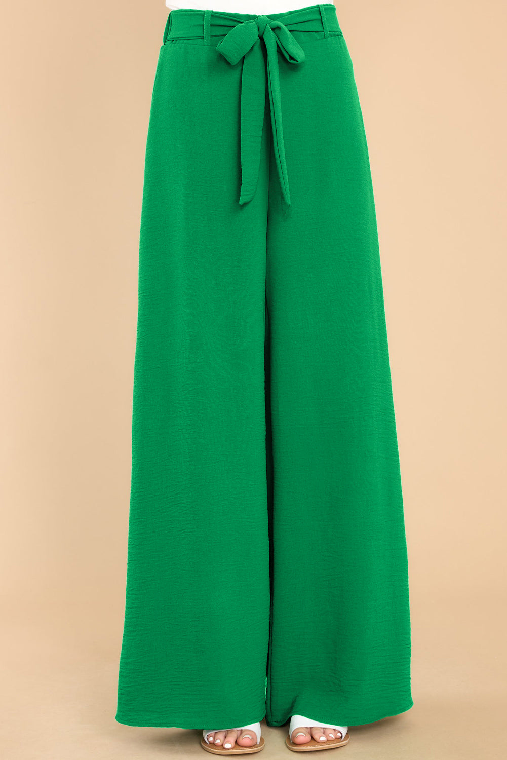 Bright Green High Waisted Belted Wide Leg Pants