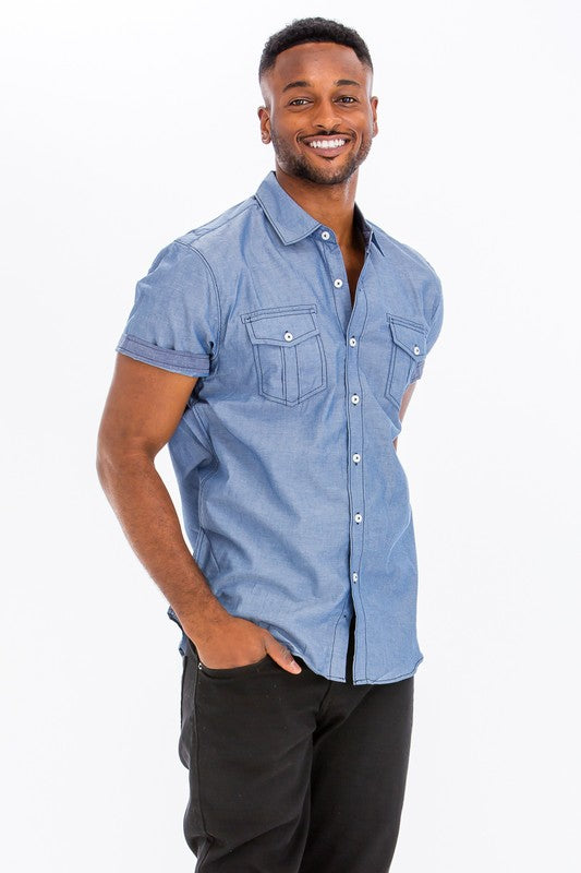 Men's Casual Short Sleeve Two Tone Shirts