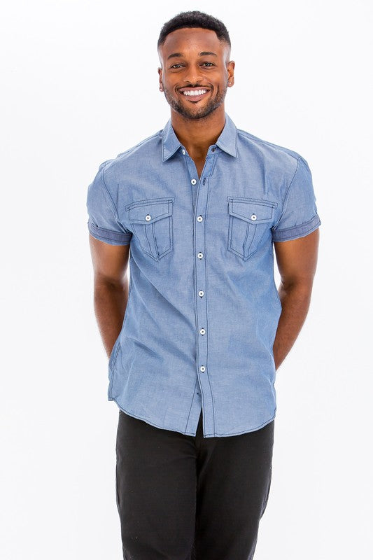 Men's Casual Short Sleeve Two Tone Shirts