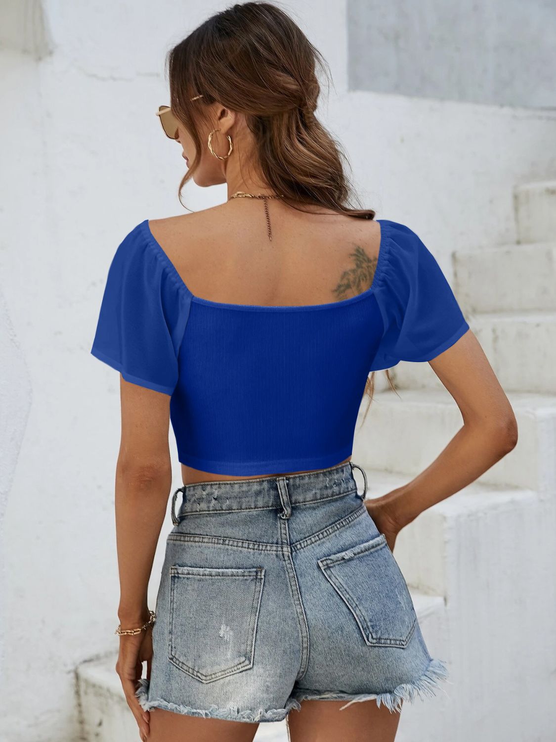 Short Sleeve Drawstring Crop Top