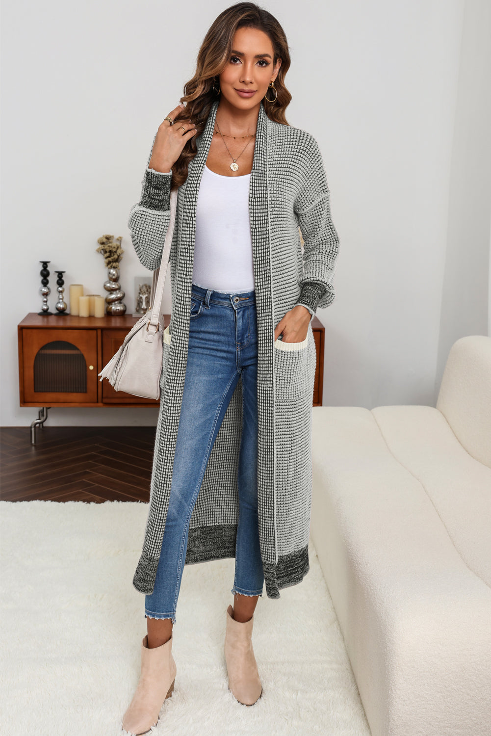 Grey casual Large Pocket Duster Cardigan