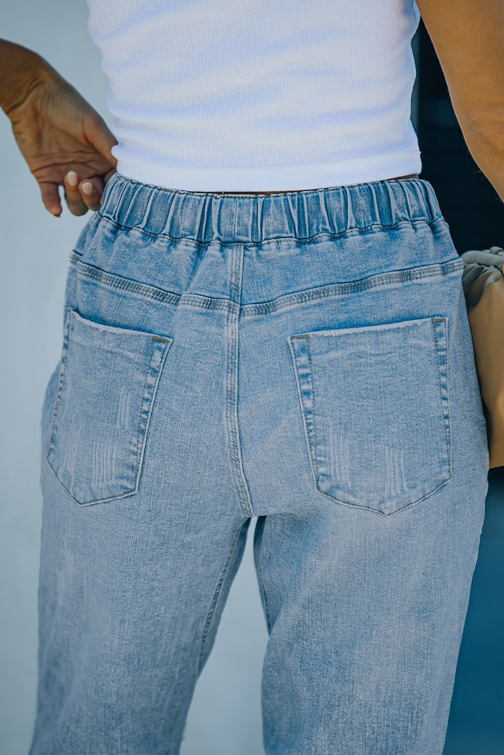 Sky Blue Distressed Pocketed Denim Jogger